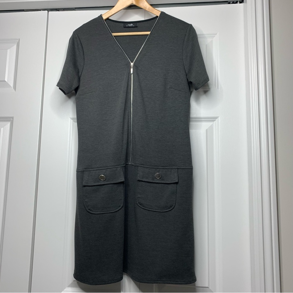 Wallis Charcoal Tunic Drop Waist Front  Zip  Button Pocket  Women’s Size US 8